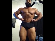 Preview 4 of Muscular Man Flexing In Black Underwear