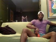 Preview 1 of Black roommate gets caught jerking off and cums on Bears face