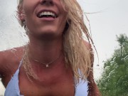 Preview 4 of INSTAGRAM:ClaudiaMacc7-PISSING IN THE RAIN - FUCKING A DILDO ON THE CAR WINDSHIELD