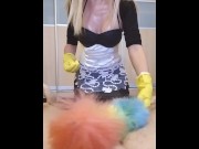 Preview 2 of Christmas cleaning handjob in household gloves