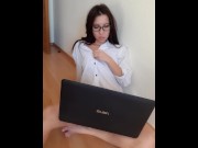 Preview 2 of Horny teacher watch porn and masturbates her wet pussy instead of looking into homework