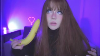 Anal squirting with my glass banana in my yellow panties