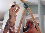 Preview 3 of DSC9-4) Two men spank, paddle, flog and hard fuck a younger woman in bondage