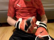 Preview 4 of Blond boy jerk off in soccer gear and come on the soccer gear from his boyfriend