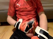 Preview 5 of Blond boy jerk off in soccer gear and come on the soccer gear from his boyfriend