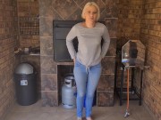 Preview 3 of Blonde desperate jean pissing | Pants wetting