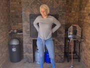 Preview 4 of Blonde desperate jean pissing | Pants wetting