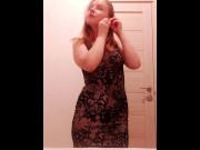 Preview 1 of MILF in Dress Sucks Dildo and Caresses Wet Pussy in the Restroom
