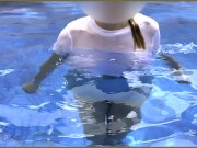Preview 3 of Amazing hot wife in Wet T-shirt in the hotel Pool | Risky public exhibitionist