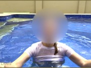 Preview 5 of Amazing hot wife in Wet T-shirt in the hotel Pool | Risky public exhibitionist