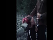 Preview 4 of Husband films wife suck stranger on river public blowjob