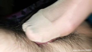 Dry tan nylons footjob after a night out