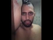 Preview 1 of FREE Hot young latino with a big uncut cock masturbating in the shower Handsfree slow motion cumshot