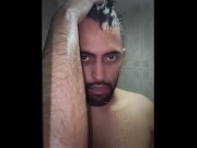 Preview 6 of FREE Hot young latino with a big uncut cock masturbating in the shower Handsfree slow motion cumshot