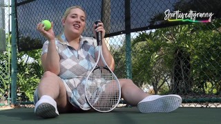 BBW Bouces Tennis Ball then Removes Socks and Shoes