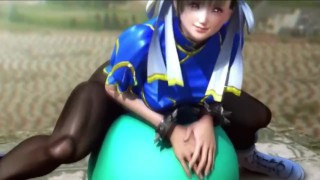 Chun-Li from Street Fighter on a Yoga ball