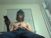 Preview 1 of Headphones & Beanie On; Barechested And Stroking Lazily To Porn