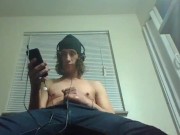 Preview 2 of Headphones & Beanie On; Barechested And Stroking Lazily To Porn