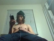 Preview 4 of Headphones & Beanie On; Barechested And Stroking Lazily To Porn