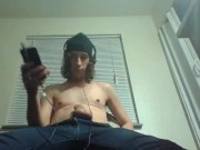 Preview 6 of Headphones & Beanie On; Barechested And Stroking Lazily To Porn
