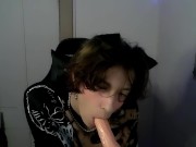 Preview 2 of Emo Catboy Sucks Dildo And Fucks Ass With Cum Lube !!!!!