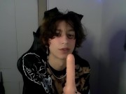 Preview 3 of Emo Catboy Sucks Dildo And Fucks Ass With Cum Lube !!!!!