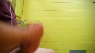 Fat Cock cumming in a public bathroom