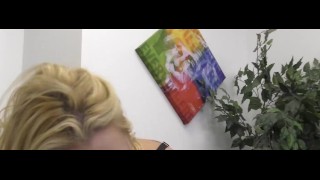 Dominant Blowjob in office by bizarre blind milf sucker lady for confused Lenny.