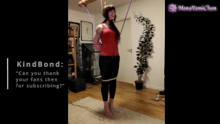 Topless face up Shibari suspension with vibrator, real couple testing new ropes