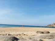 Preview 6 of Fitness couple undress on a public beach and masturbate with people watching