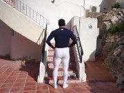 Preview 2 of working out in very see through white spandex