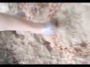 Preview 1 of Amateur Ladyboy outdoors solo video maturbate and POV sucking cock and CUM