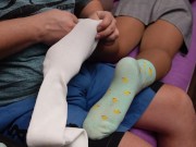 Preview 4 of Sexy Feet Soles in Nylon Tights Dress knee Socks Foot Fetish Pantyhose