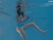 Preview 3 of Petite Russian Marfa swims nude in the pool