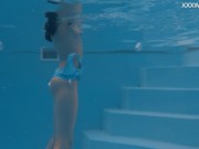 Preview 5 of Petite Russian Marfa swims nude in the pool