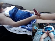 Preview 2 of Short Blue Snowflake Dress Pitch a Tent and stroke my hot cock dick until I Creem
