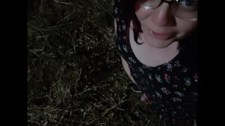 Trans girl takes piss in the park under street light