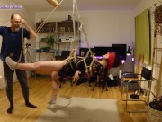 Preview 1 of Trailer: Girl Blindfolded in Shibari Face up Suspension!