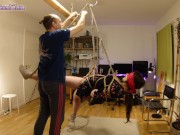 Preview 2 of Trailer: Girl Blindfolded in Shibari Face up Suspension!