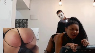 Fat ass Latina gets fucked in the kitchen and spanked with a spatula and cum on ass