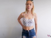 Preview 5 of Real Teens - Petite Blonde Braylin Bailey Gets A Vibrator And Big Cock As A Present