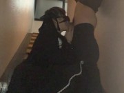Preview 1 of [Outdoor blowjob] amateur couple blowjob on the stairs of their apt