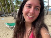 Preview 4 of Crazy girl pissing on a public beach right in her panties Wetted her panties and went to sunbathe