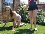 Preview 2 of Taking my bitch for a walk on a leash just for her to piss everywhere outside in the garden