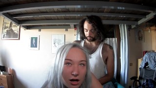 White haired girl fucked first time on cam