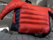 Preview 4 of Overfilled Mountain Hardwear Down Jacket Gets covered In Cum After Fetish BioScience Experiment !!!