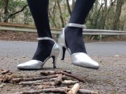Preview 1 of Outdoor LeatherWomen's high heels crush and crush tree branches with a crash fetish.