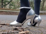 Preview 4 of Outdoor LeatherWomen's high heels crush and crush tree branches with a crash fetish.