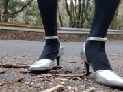 Preview 6 of Outdoor LeatherWomen's high heels crush and crush tree branches with a crash fetish.