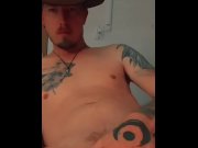Preview 2 of Tattooed cowboy jerks big cock until cum